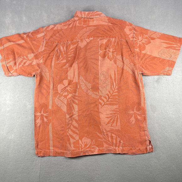 Tommy Bahama Shirt Mens Size Large Orange Button UP Hawaiian Silk Floral - Picture 7 of 10